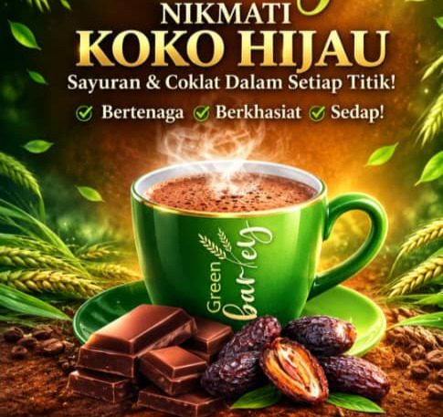 Koko Hijau Green Cocoa — chocolate, dates & green barley pre-mix